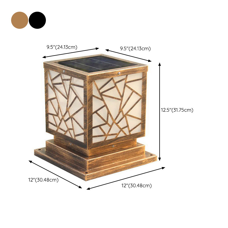 Square Shape Metal Outdoor Light Modern 1 Light Solar Pillar Lamp