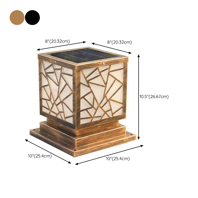 Square Shape Metal Outdoor Light Modern 1 Light Solar Pillar Lamp