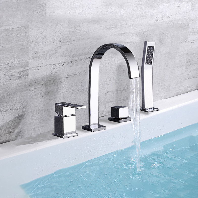 Contemporary Bathroom Faucet Deck Mounted Copper Low Arc Roman Tub Faucet Trim