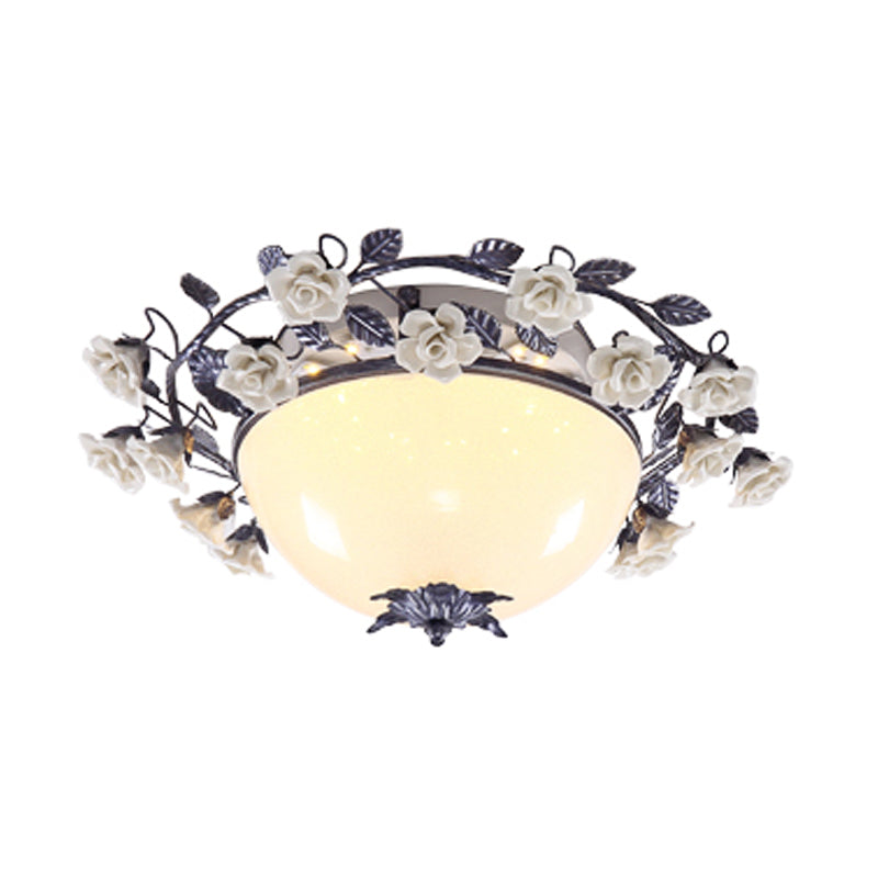 Korean Flower Bowl Ceiling Fixture White Glass LED Flush Mount Spotlight for Living Room, 20"/25" Width