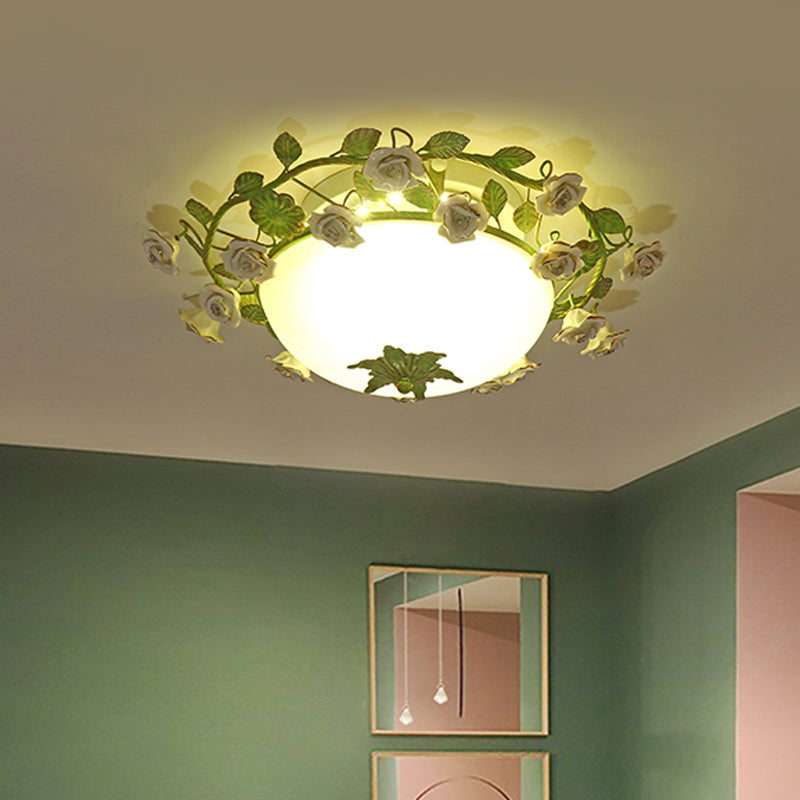 Witte glazen kom plafondverlichting Koreaanse bloem led slaapkamer semi spoeling mount lamp armatuur, 16 "/19,5" breed