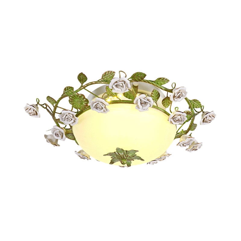 Witte glazen kom plafondverlichting Koreaanse bloem led slaapkamer semi spoeling mount lamp armatuur, 16 "/19,5" breed