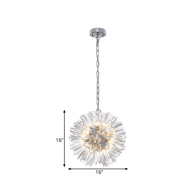 Star Clear Glass Kronleuchter Beleuchtung zeitgenössische 19-Bulb-Chrom-Suspensionslampe mit Blüte Design