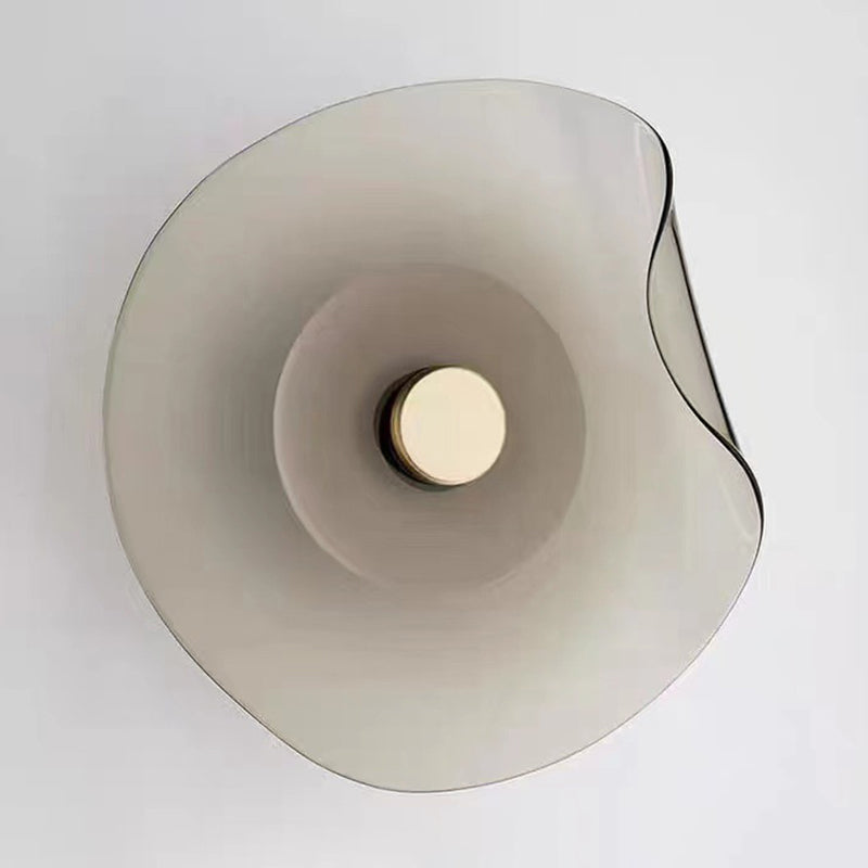 Round Glass Wall Sconce Modern LED Wall Lighting Fixture in Grey / Amber Finish