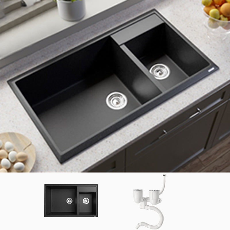 Modern Style Kitchen Sink Drop-In Quartz Kitchen Double Sink with Drain Assembly