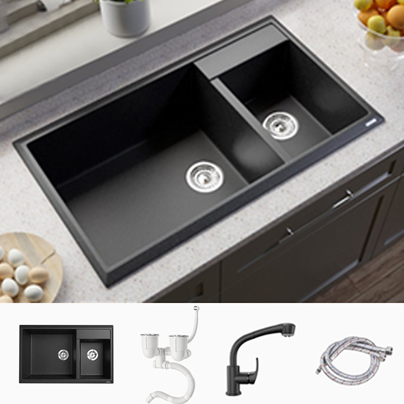 Modern Style Kitchen Sink Drop-In Quartz Kitchen Double Sink with Drain Assembly