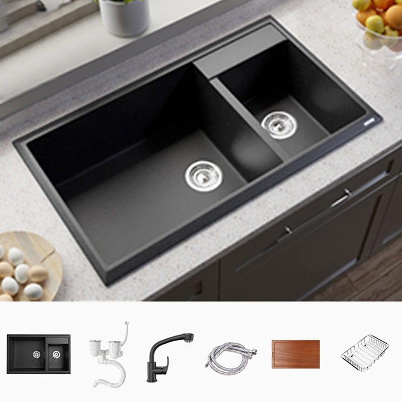 Modern Style Kitchen Sink Drop-In Quartz Kitchen Double Sink with Drain Assembly