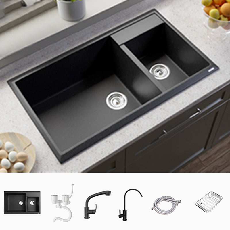 Modern Style Kitchen Sink Drop-In Quartz Kitchen Double Sink with Drain Assembly