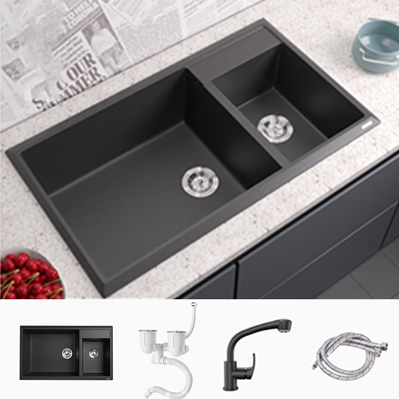 Modern Style Kitchen Sink Drop-In Quartz Kitchen Double Sink with Drain Assembly