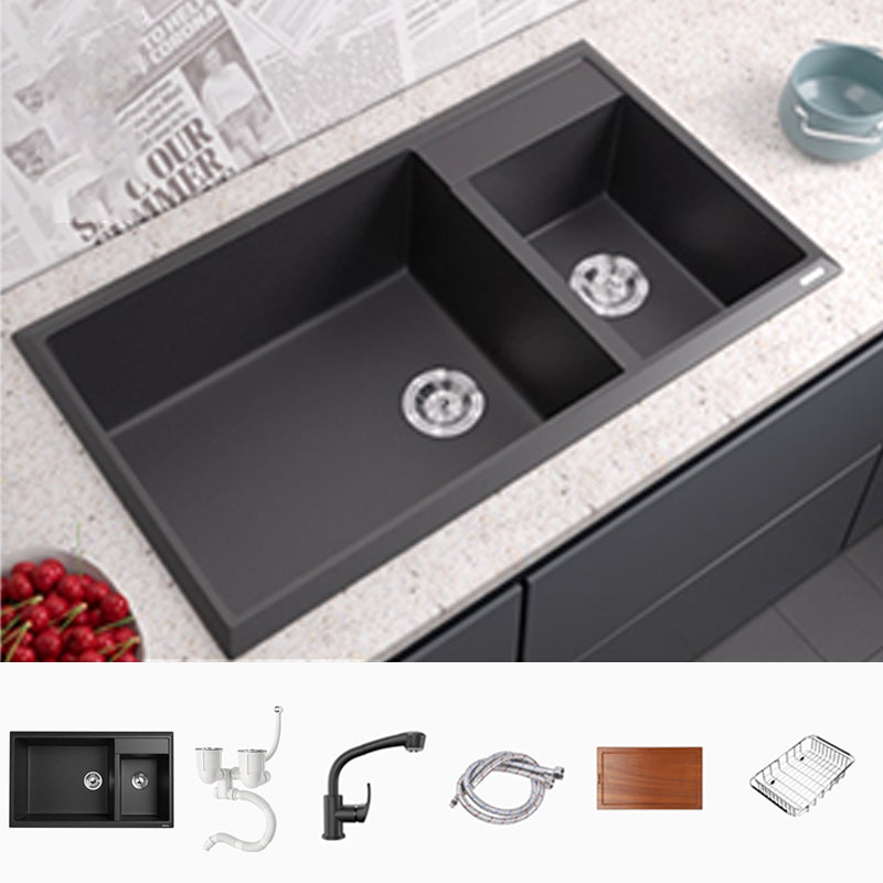 Modern Style Kitchen Sink Drop-In Quartz Kitchen Double Sink with Drain Assembly