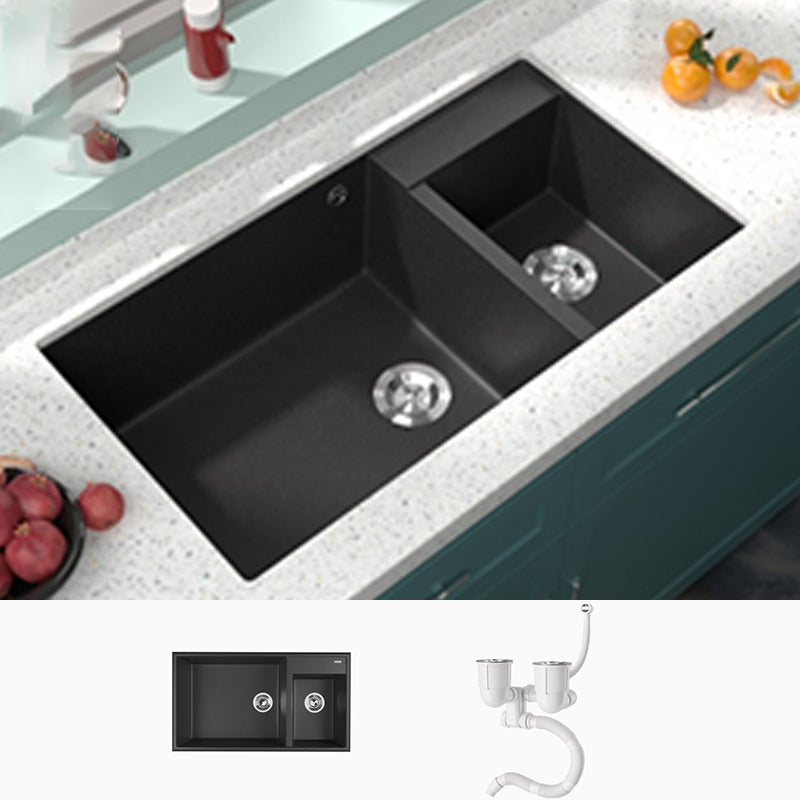 Modern Style Kitchen Sink Drop-In Quartz Kitchen Double Sink with Drain Assembly