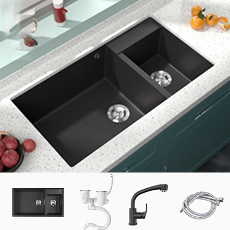 Modern Style Kitchen Sink Drop-In Quartz Kitchen Double Sink with Drain Assembly