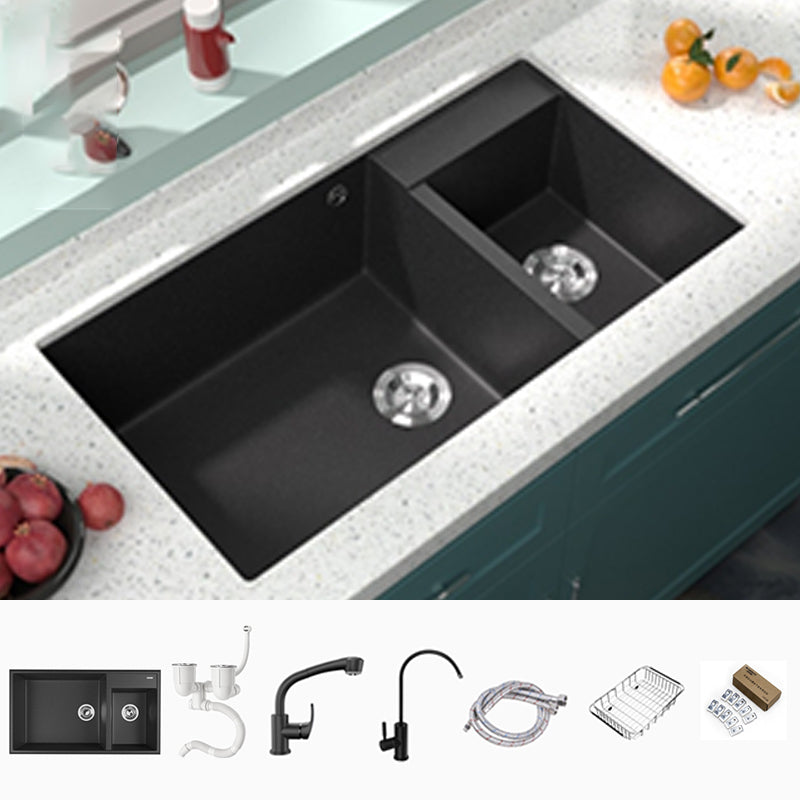 Modern Style Kitchen Sink Drop-In Quartz Kitchen Double Sink with Drain Assembly