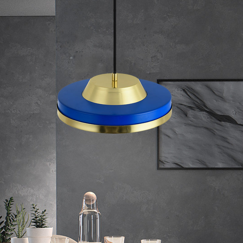 Soucoupe volant pendant éclairage moderniste métal 1 chambre de tête plafond plafond plafonnier en bleu et laiton