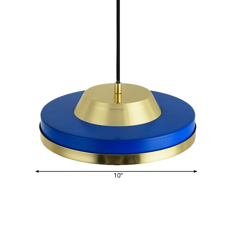 Soucoupe volant pendant éclairage moderniste métal 1 chambre de tête plafond plafond plafonnier en bleu et laiton
