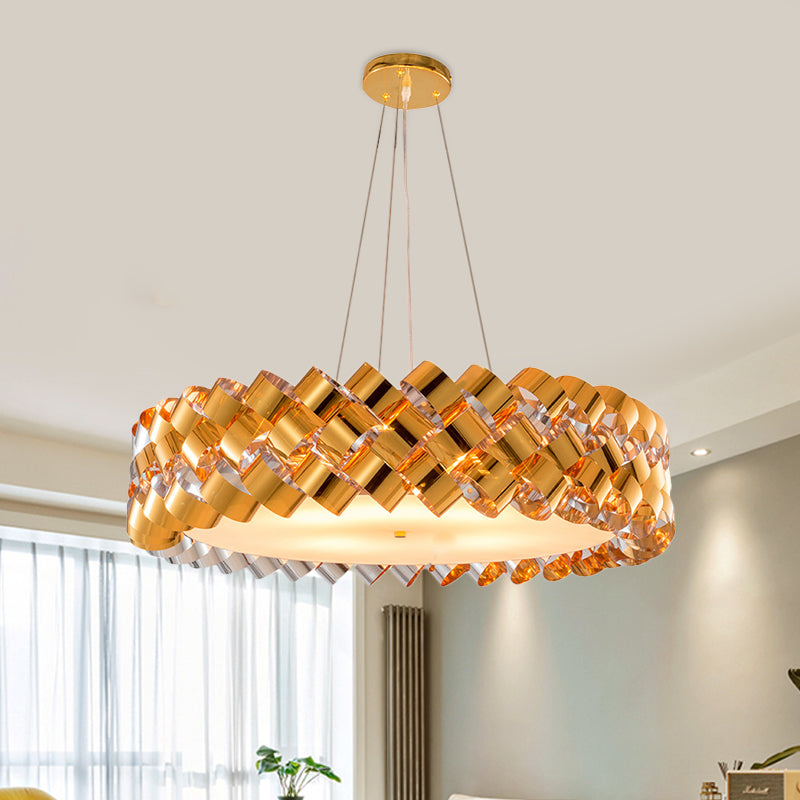 Panneau torsadé Chandelier Métallique Pendeur contemporain à 6 tête en or avec conception de tambour