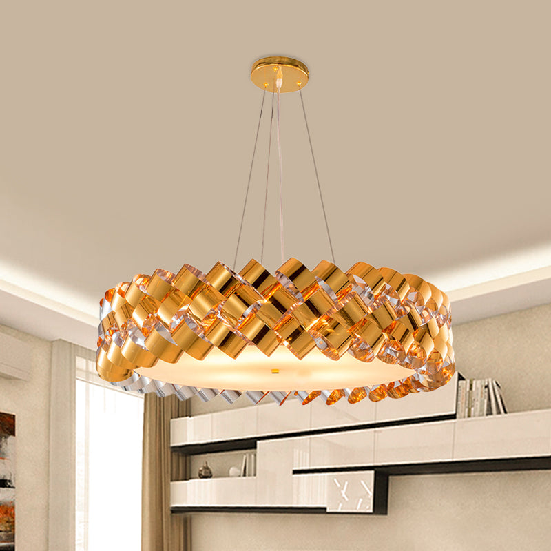Panneau torsadé Chandelier Métallique Pendeur contemporain à 6 tête en or avec conception de tambour