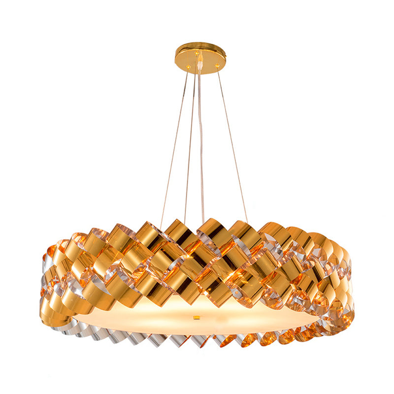 Panneau torsadé Chandelier Métallique Pendeur contemporain à 6 tête en or avec conception de tambour