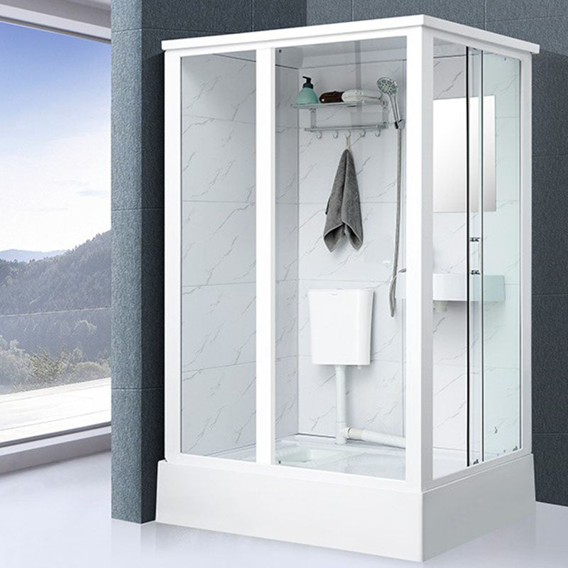 Framed Rectangle Frosted Corner Shower Stall with White Base