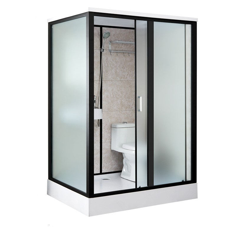 Framed Rectangle Frosted Corner Shower Stall with White Base