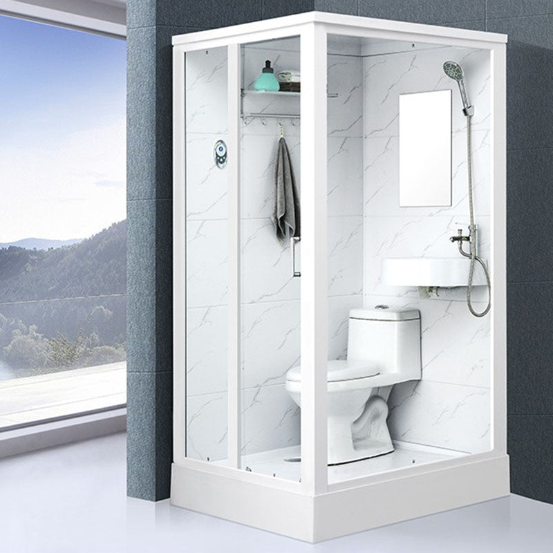 Framed Rectangle Frosted Corner Shower Stall with White Base