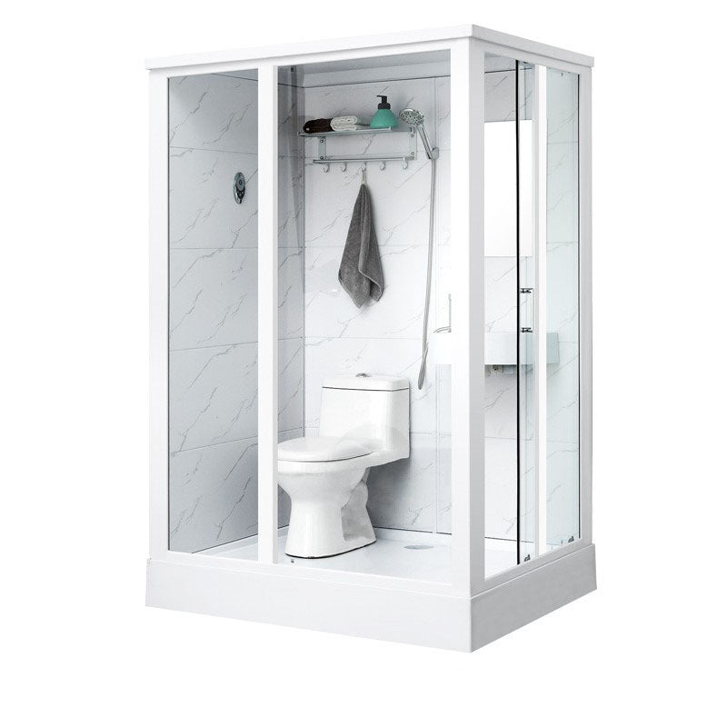 Framed Rectangle Frosted Corner Shower Stall with White Base