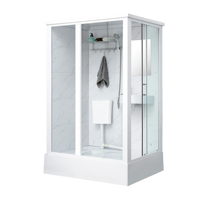Framed Rectangle Frosted Corner Shower Stall with White Base