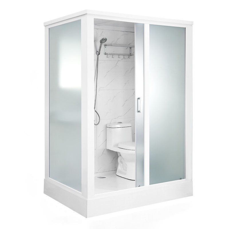 Framed Rectangle Frosted Corner Shower Stall with White Base