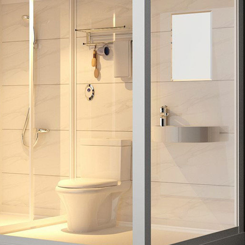 Framed Rectangle Frosted Corner Shower Stall with White Base