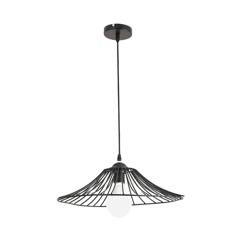 Black Lotus Leaf Cage Plafond Pendant Light Kit de lampe suspendue en fer simple 1-Bulb pour salle à manger