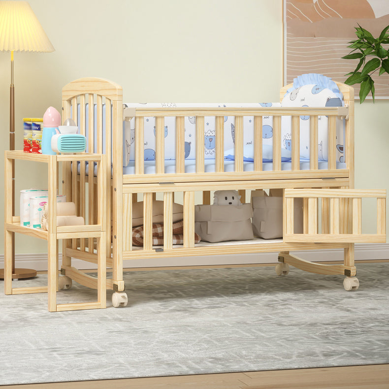 Solid Wood Convertible Crib Modern Nursery Crib with Storage
