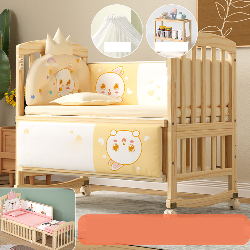Solid Wood Convertible Crib Modern Nursery Crib with Storage