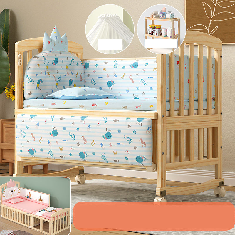 Solid Wood Convertible Crib Modern Nursery Crib with Storage