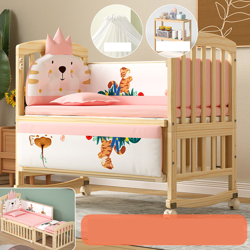 Solid Wood Convertible Crib Modern Nursery Crib with Storage
