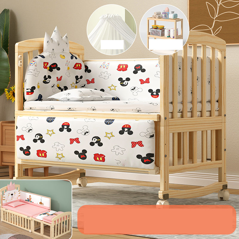 Solid Wood Convertible Crib Modern Nursery Crib with Storage