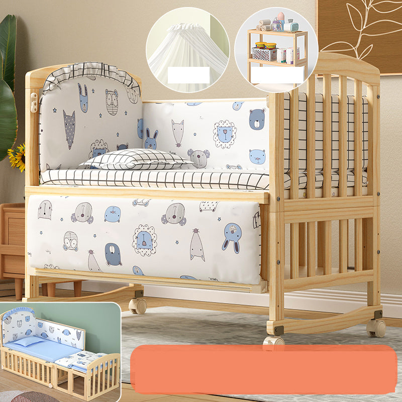 Solid Wood Convertible Crib Modern Nursery Crib with Storage