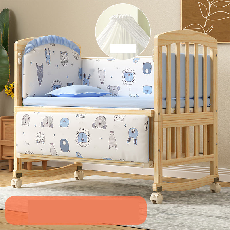 Solid Wood Convertible Crib Modern Nursery Crib with Storage