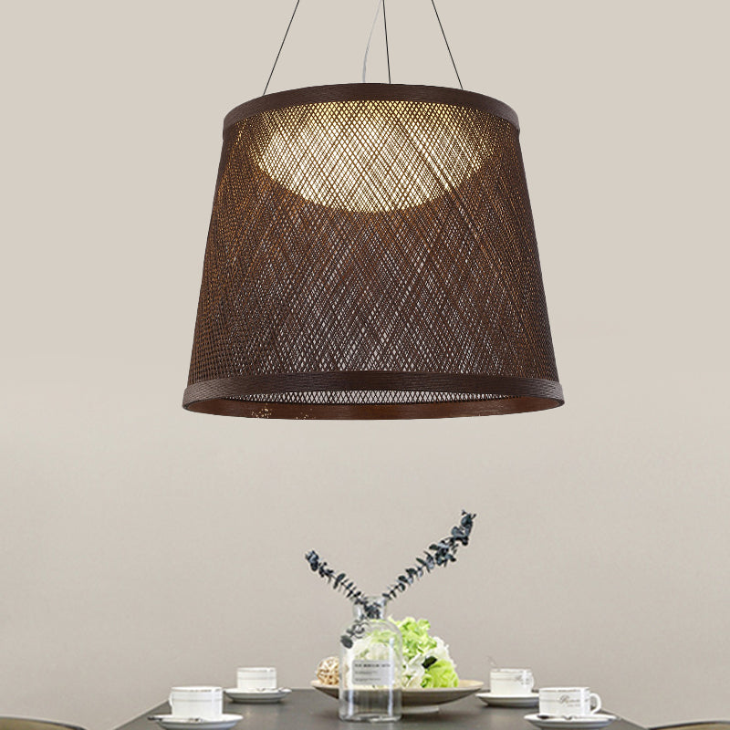 Grass Vine Drum Shape Hanging Light Minimalist 1 Head Pendant Ceiling Lamp in Black over Dining Table