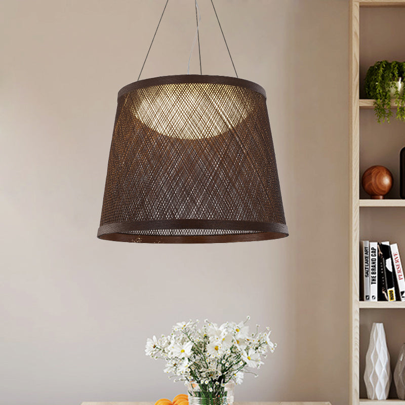 Grass Vine Drum Shape Hanging Light Minimalist 1 Head Pendant Ceiling Lamp in Black over Dining Table