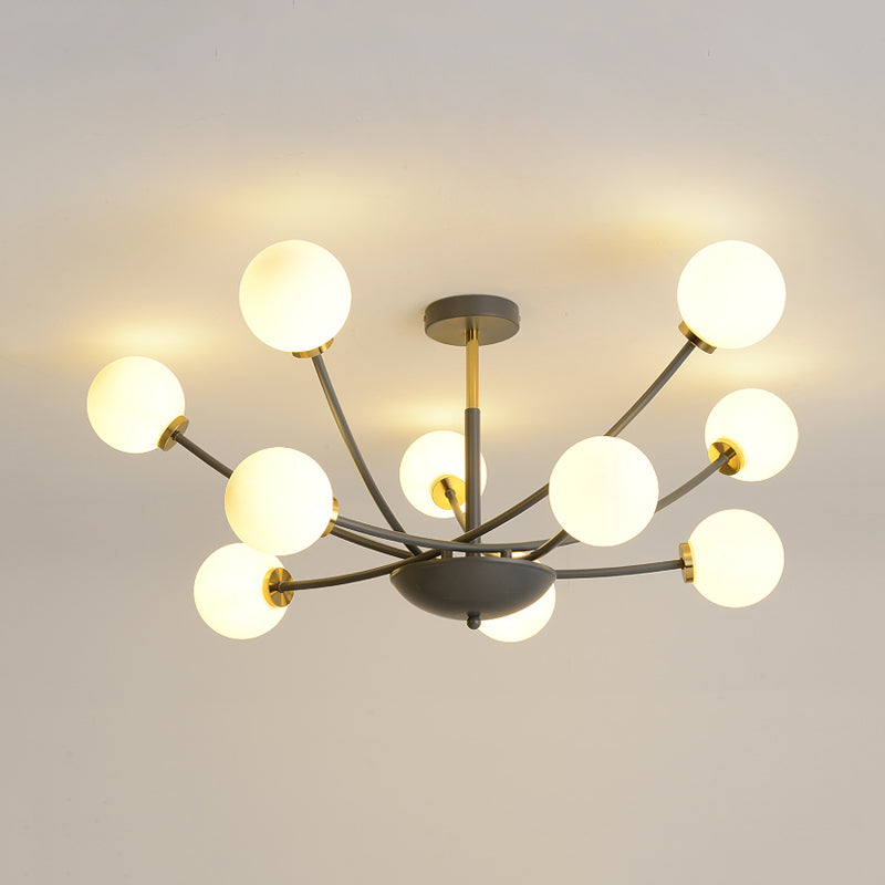 Schwarzkugel halbgebiet leichte postmoderne 10 Lampen Weißglas LED Sputnik Deckenspülung