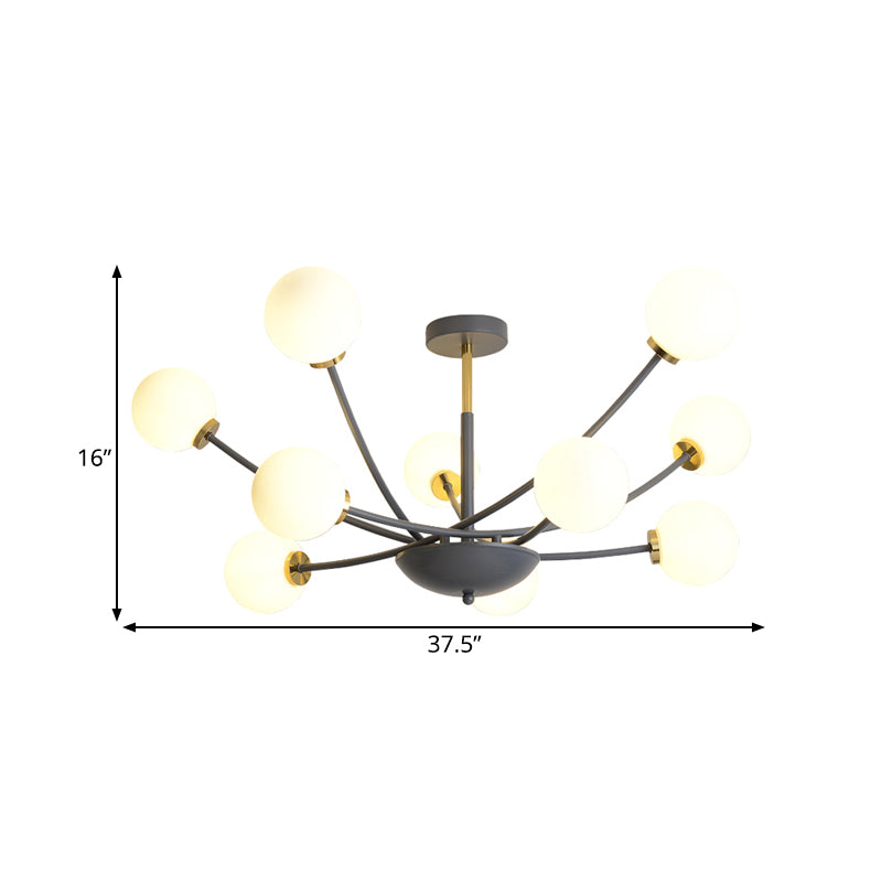 Schwarzkugel halbgebiet leichte postmoderne 10 Lampen Weißglas LED Sputnik Deckenspülung