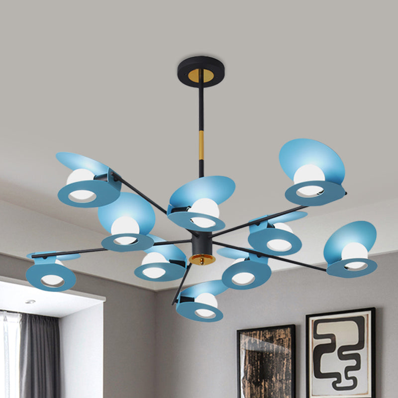 Suspension disque Lumière contemporaine métallique 10 ampoules lampe de lustre de salon en bleu avec design creux
