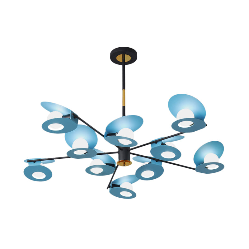 Suspension disque Lumière contemporaine métallique 10 ampoules lampe de lustre de salon en bleu avec design creux