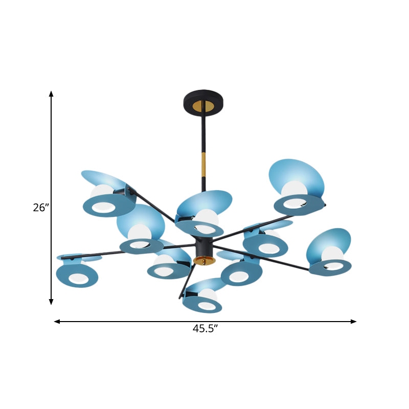 Scheibenaufhängung Licht zeitgenössischer Metallic 10 Lampenlampen Wohnzimmer Kronleuchter Lampe in Blau mit hohlem Design