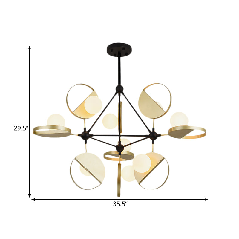 Black and Gold Triangle Frame Flush Light Post-Modern 9 Heads Metal LED Semi Flush Mount Ceiling Lamp