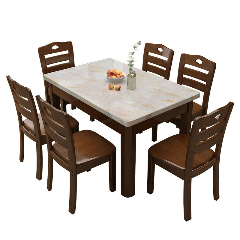 Modern Stone Rectangle Dining Table Rubber Wood Legs for Dining Room