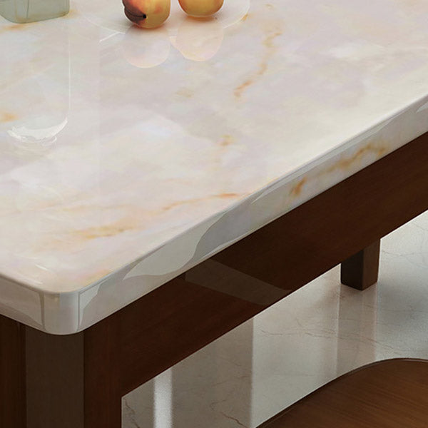 Modern Stone Rectangle Dining Table Rubber Wood Legs for Dining Room