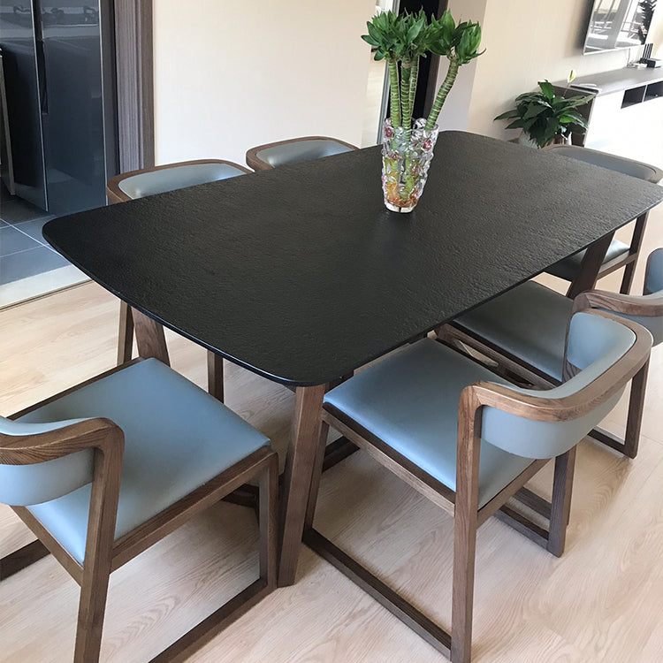 Black Stone Dinette Table with Wood Frame Rectangle Dining Table for Home