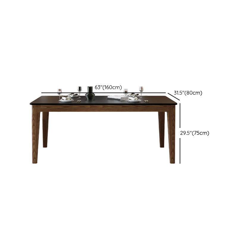 Modern Rectangle Dining Table Black Stone Top Dinette Table with Wooden Legs