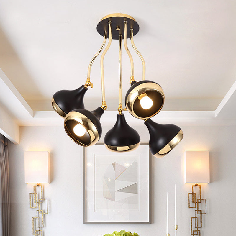Sala de estar de cebolla semi flushmount luz de hierro negro de 5 bombas y dorado cerca de la lámpara de techo con brazo de olas